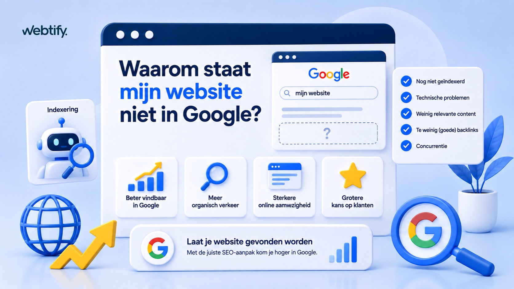 Illustratie voor mijn website staat niet in Google van Webtify