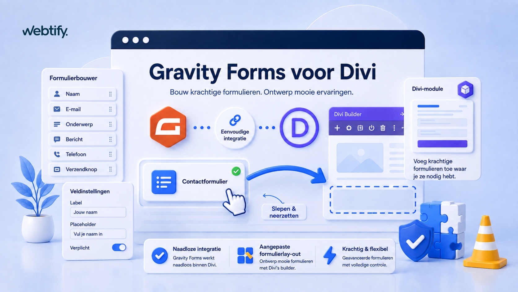 Webtify blog en illustratie over Gravity Forms voor Divi en Divi 5